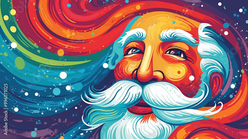 Illustration of Santa Claus face on a colorful background