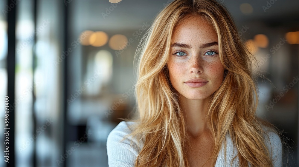 Beautiful Young Woman with Blonde Hair and Blue Eyes Beautiful Young Woman with Blonde Hair and Blue Eyes