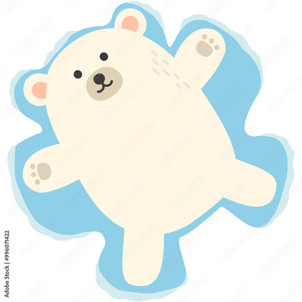 A cute polar bear character is making snow angels. A cute polar bear character is making snow angels.