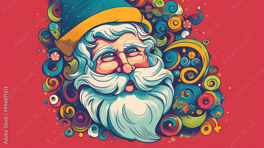 Illustration of Santa Claus face on a colorful background Illustration of Santa Claus face on a colorful background