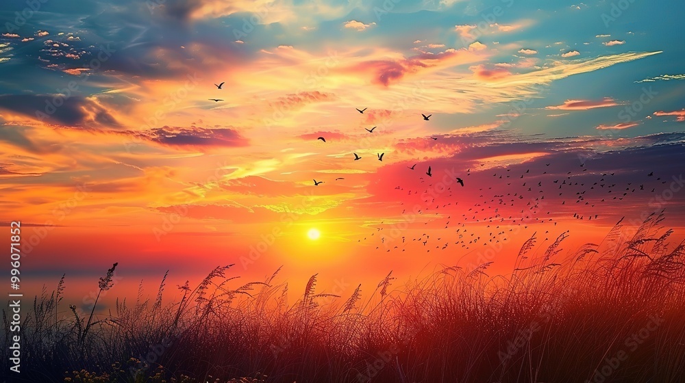 Majestic Sky over Wilderness at Sunset: A Spectacular Natural Scenery. Witness the Beauty and Serenity. Majestic Sky over Wilderness at Sunset: A Spectacular Natural Scenery. Witness the Beauty and Serenity.