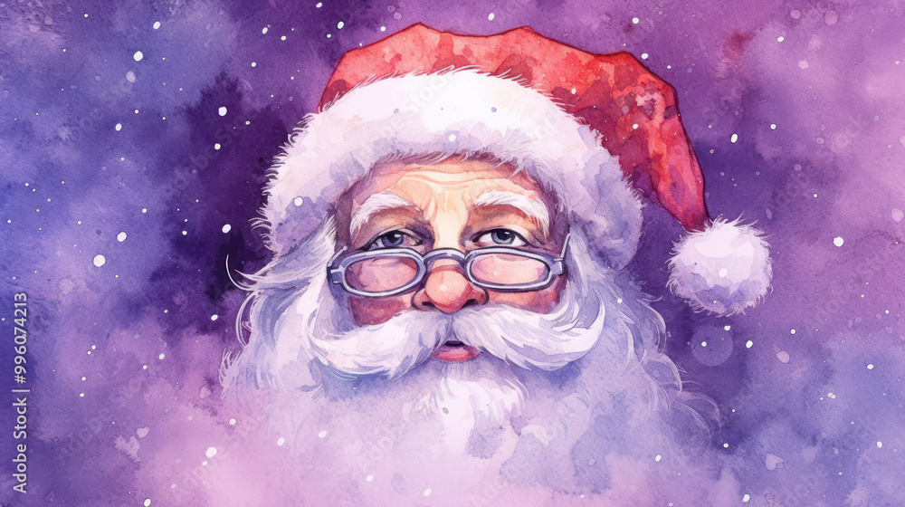 Watercolor of Santa Claus face on a violet background Watercolor of Santa Claus face on a violet background
