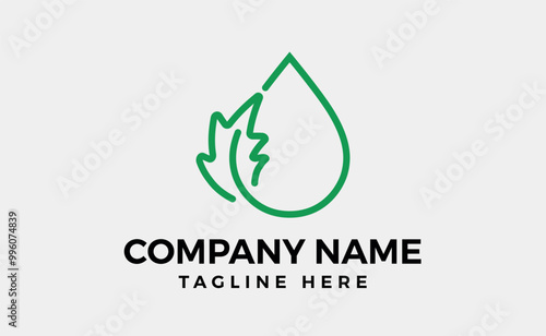 Oil drop and Oak Leaf Logo branding design, editable vector illustration. photo