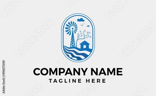 Windmill and water Logo branding Vector Illustration,