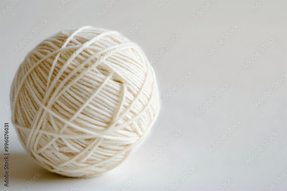 Pristine white ball of yarn sits on a white background, waiting to be transformed into a cozy creation Pristine white ball of yarn sits on a white background, waiting to be transformed into a cozy creation