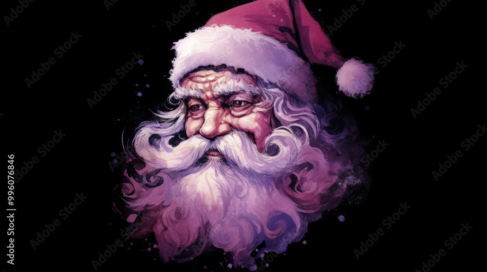 Watercolor of Santa Claus face on a dark magenta background Watercolor of Santa Claus face on a dark magenta background