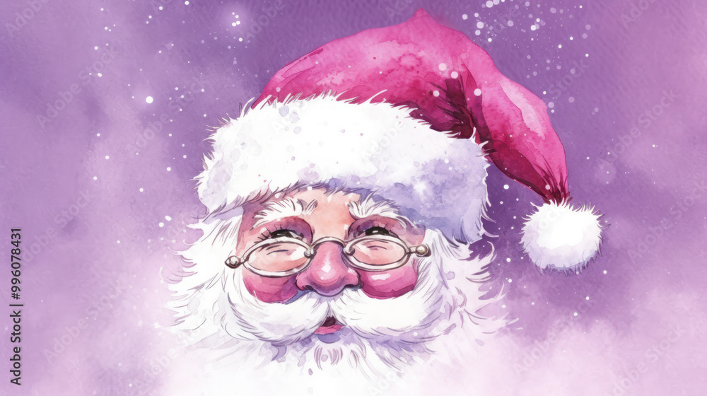 Watercolor of Santa Claus face on a light magenta background Watercolor of Santa Claus face on a light magenta background