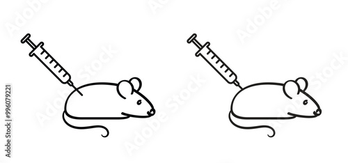 Cartoon lab mouse injection needle. Laboratory test, Animal testing, Medical experiment and research. for syringe and rat. Experimental study. Vaccine test on animals.