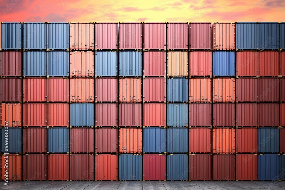 Obraz premium Expansive view of colossal shipping containers forming a labyrinthine wall