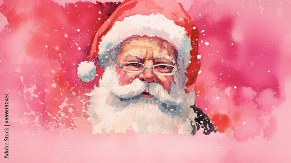 Watercolor of Santa Claus face on a vivid pink background Watercolor of Santa Claus face on a vivid pink background
