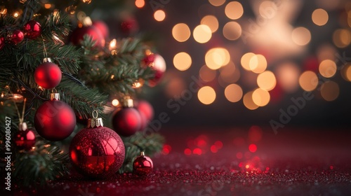 .A soft, warm red Christmas-themed background with a blurred effect.