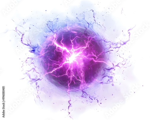 A vibrant purple energy sphere radiating sparks and lightning, showcasing the power and beauty of abstract design. photo