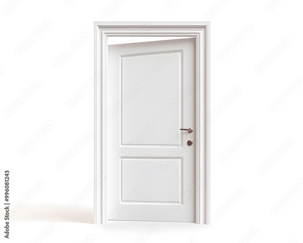 A modern white door slightly ajar, inviting light and possibilities, perfect for home decor or architectural design. A modern white door slightly ajar, inviting light and possibilities, perfect for home decor or architectural design.