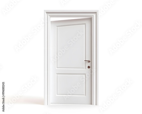 A modern white door slightly ajar, inviting light and possibilities, perfect for home decor or architectural design.