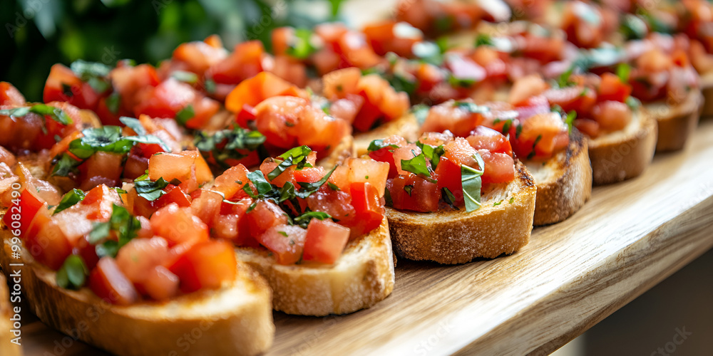 Bruschetta with Tomatoes and Basil on Toasted Bread Bruschetta with Tomatoes and Basil on Toasted Bread