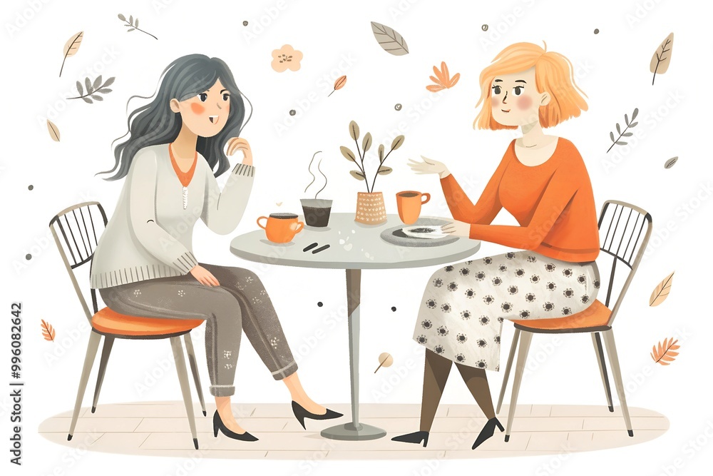 Cheerful Women Sharing Intimate Conversation in Cozy Cafe with Lush Plants