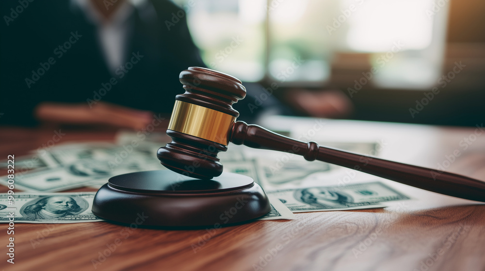 Judge gavel and money on the table. The concept of justice and corruption Judge gavel and money on the table. The concept of justice and corruption