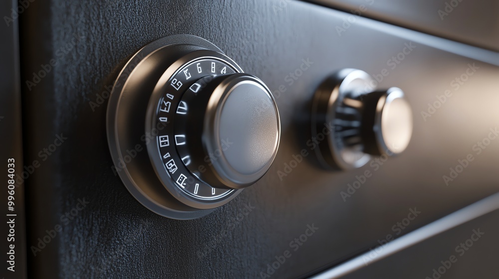 Close up of a combination lock on a safe door. Close up of a combination lock on a safe door.