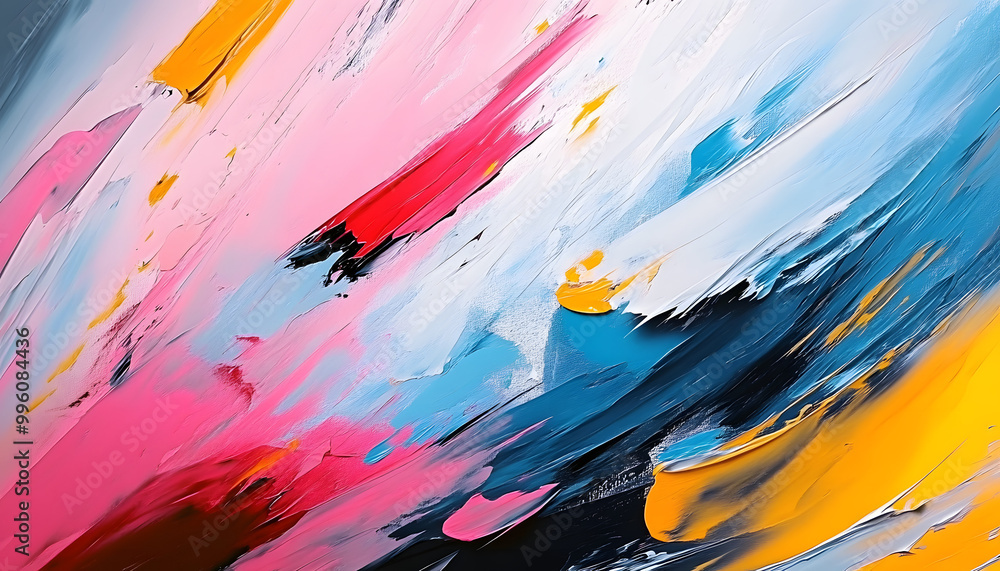 abstract expressionist art with pink blue yellow white and gray brushstrokes creating a dynamic and colorful composition abstract expressionist art with pink blue yellow white and gray brushstrokes creating a dynamic and colorful composition