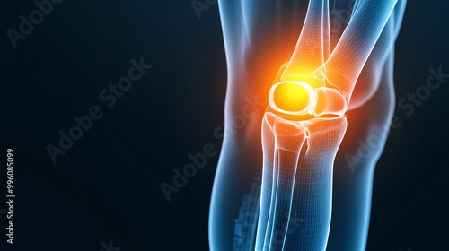 X-ray knee joint with highlighted inflammation