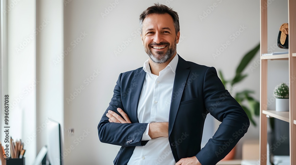 Confident Businessman in a Blue Suit Smiling at the Camera Confident Businessman in a Blue Suit Smiling at the Camera