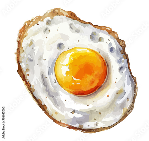 Watercolor fried egg powder illustration painting isolated on white background, PNG format, food painting, egg for breakfast