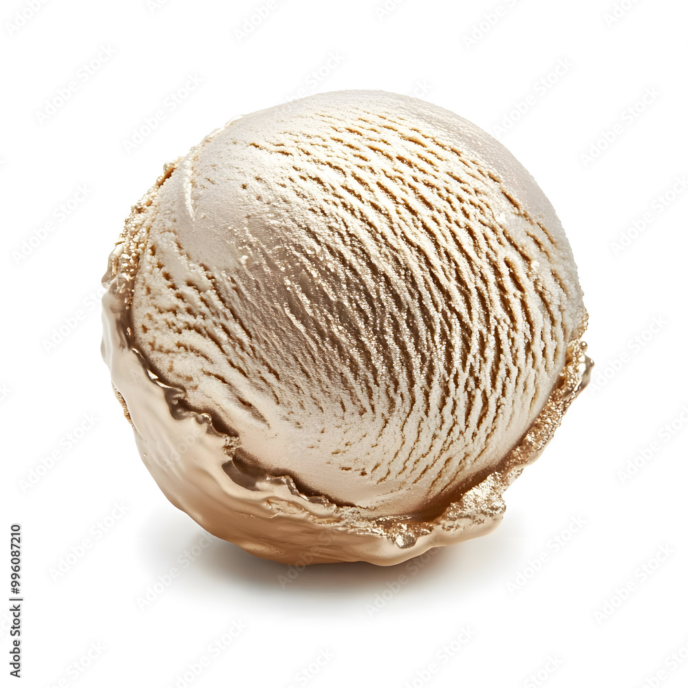 Fototapeta premium Scoop ball of metallic gold color ice cream isolated on white background