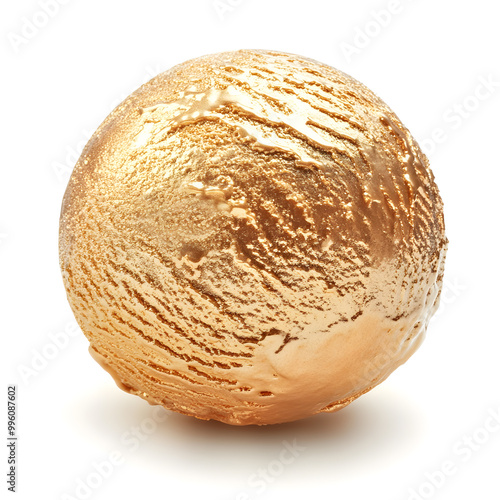 Scoop ball of metallic gold color ice cream isolated on white background