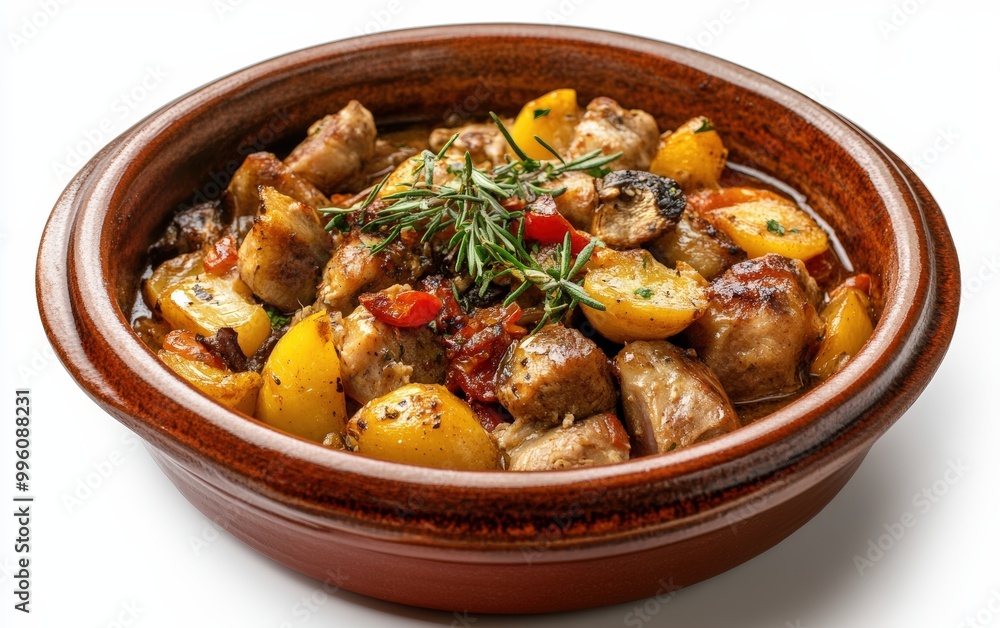 Cooked dish isolated on white background. Stew Cooked dish isolated on white background. Stew