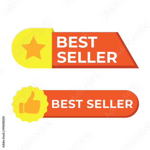 vector design of the best seller icon in red with a star and a thumbs up