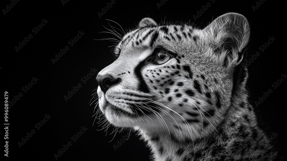 Obraz premium Gepard in profile on a dark background, high contrast, black and white photography