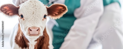 Veterinarian performing artificial insemination on a cow, close-up, professional focus, modern breeding techniques photo