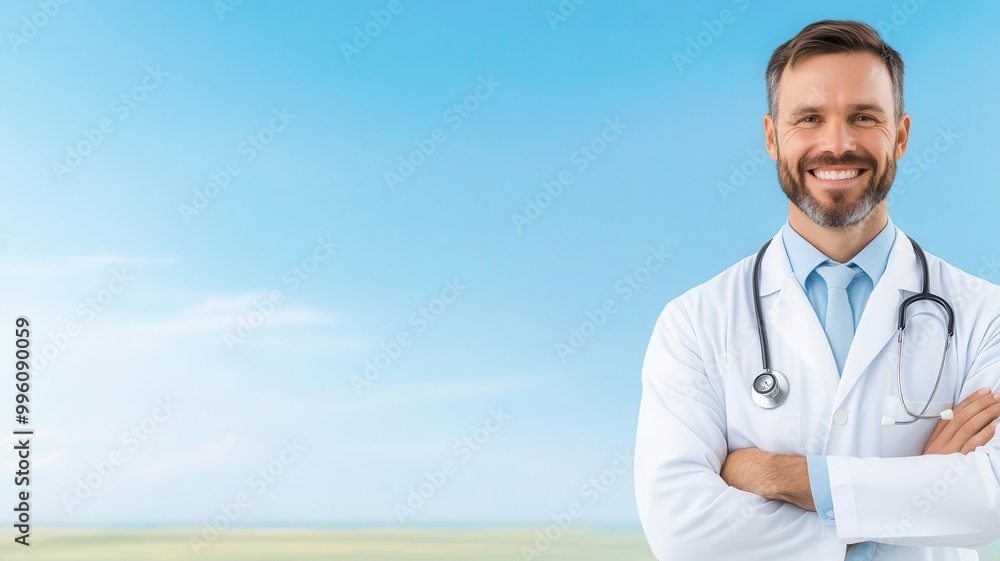 Veterinarian checking cattle under a blue sky with wide-open pastures, vast landscape, rural life, animal health focus Veterinarian checking cattle under a blue sky with wide-open pastures, vast landscape, rural life, animal health focus