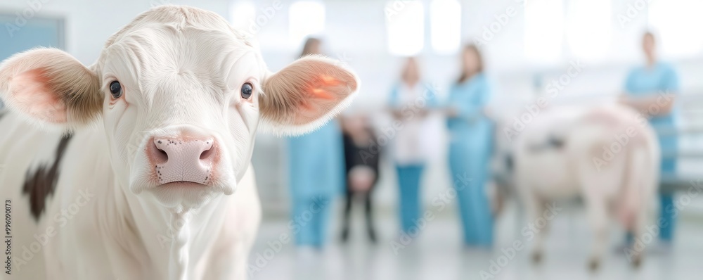Veterinary clinic for large animals with cattle waiting for medical treatment, clean facilities, professional staff Veterinary clinic for large animals with cattle waiting for medical treatment, clean facilities, professional staff