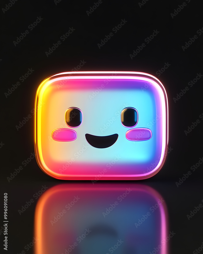 Kawaii rectangular square cute emoji face icon isolated on black background Kawaii rectangular square cute emoji face icon isolated on black background