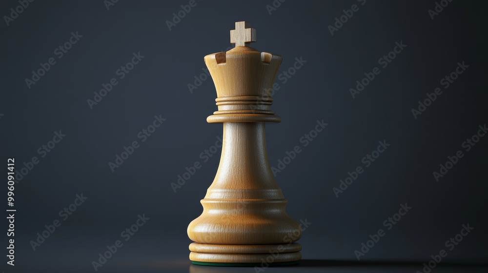 wooden chess king piece stands prominently against dark grey gradient background, showcasing its elegant design and craftsmanship. piece exudes sense of strategy and competition wooden chess king piece stands prominently against dark grey gradient background, showcasing its elegant design and craftsmanship. piece exudes sense of strategy and competition