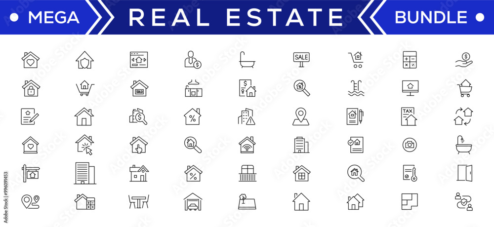 Fotografia Real Estate minimal thin line web icon set