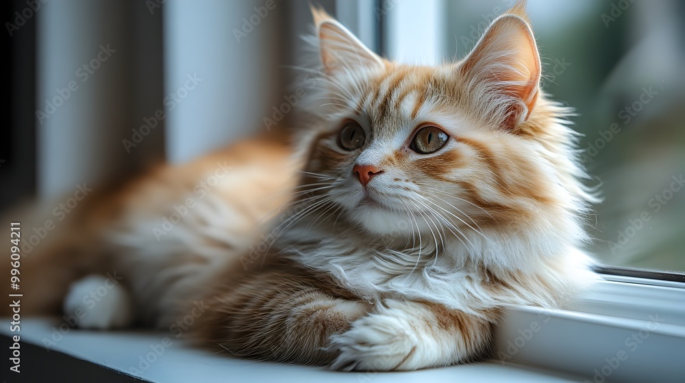 Peaceful Feline Relaxing on Windowsill in Cozy Afternoon Light Peaceful Feline Relaxing on Windowsill in Cozy Afternoon Light