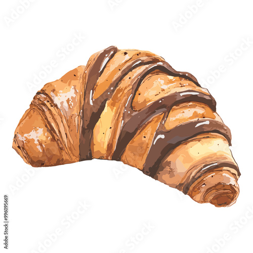 chocolate croissant in watercolor illustration style, isolated vector on white background