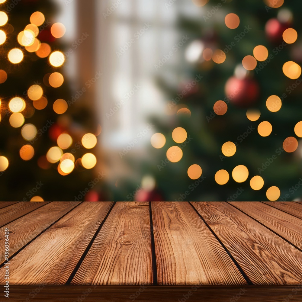 Blurred Lights on Wooden Table Background Blurred Lights on Wooden Table Background