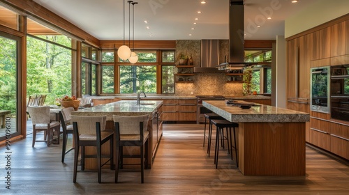 Modern Kitchen with Granite Countertops and Wood Cabinets