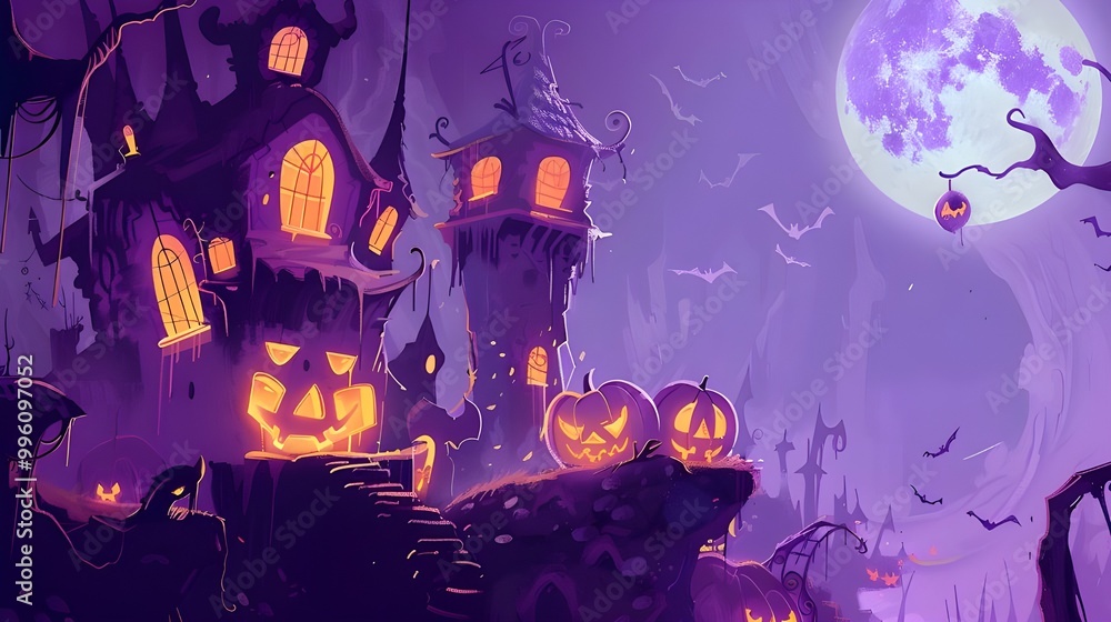 Obraz premium halloween background with pumpkins and bats with white background Generative AI