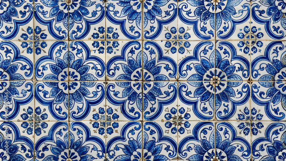 Traditional Portuguese tiles with intricate blue and white floral patterns, Portugal, ceramic, decoration, culture Traditional Portuguese tiles with intricate blue and white floral patterns, Portugal, ceramic, decoration, culture