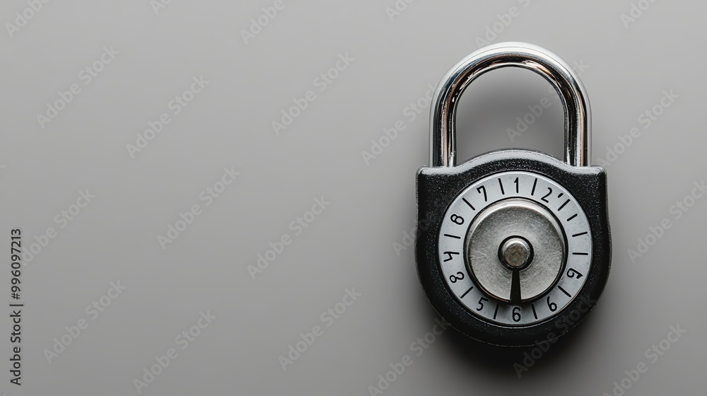 A combination lock on a grey background. A combination lock on a grey background.
