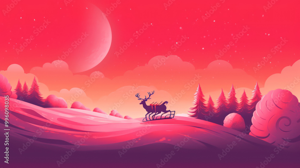 Illustration of Santa Claus riding on his sleigh on a vivid pink background Illustration of Santa Claus riding on his sleigh on a vivid pink background