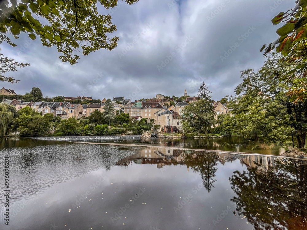 Riverside view of french town Argenton sur Creuse Riverside view of french town Argenton sur Creuse