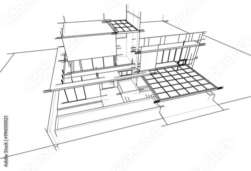 Architectural drawing vector 3d illustration