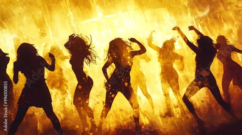 Fiery Silhouetted Figures Captured in Dynamic Dance Performance photo