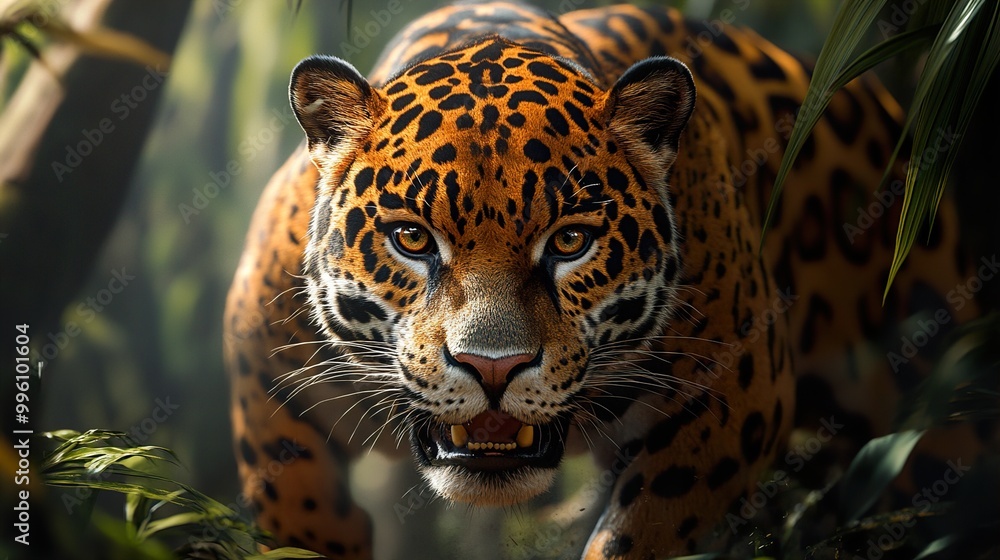 Jaguar Portrait: Intense Gaze in the Jungle Jaguar Portrait: Intense Gaze in the Jungle
