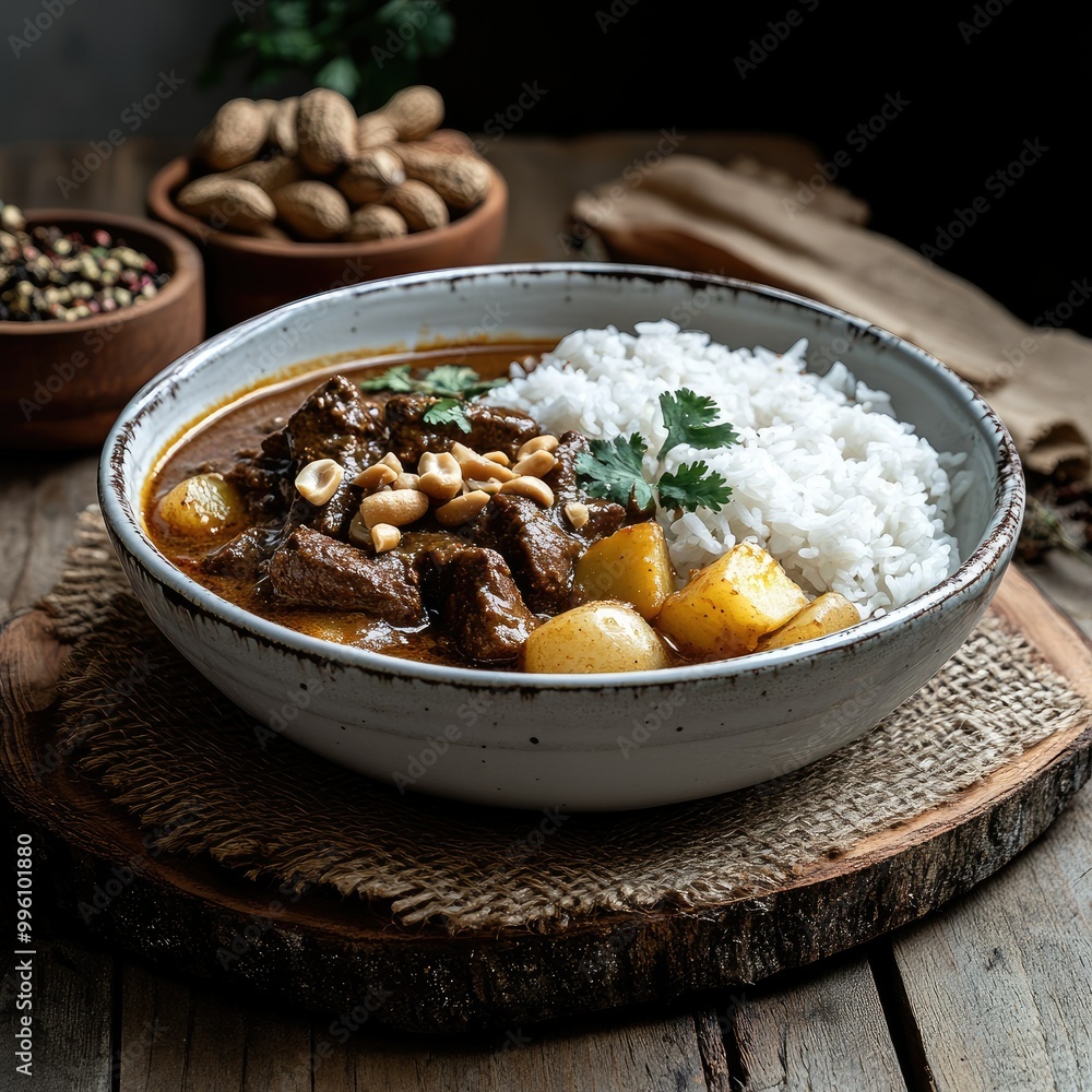 Slow Cooked Massaman Curry with Rice and Peanuts Slow Cooked Massaman Curry with Rice and Peanuts